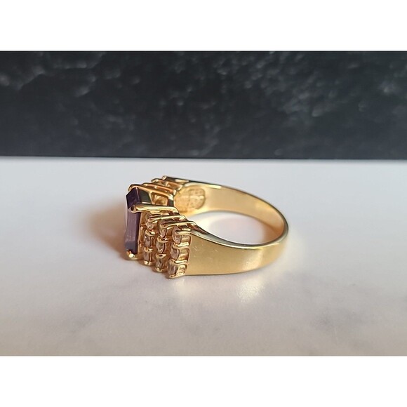 ESPO 14KTGE Prong Set Rhinestone Cocktail Ring Vintage Size US 9 - Picture 4 of 10